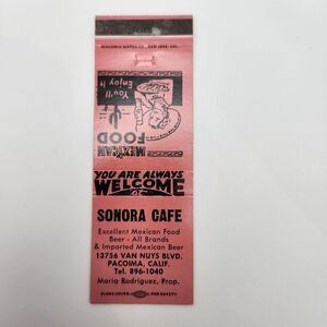 Vintage Matchbook Sonora Cafe Pacoima, California 1950s 1960s Ephemera
